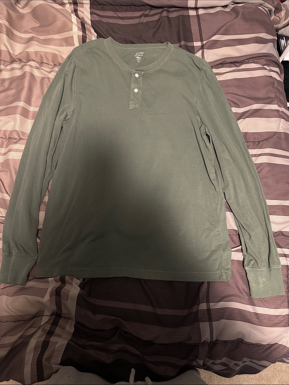 Mens J CREW Long-Sleeve Henley Shirt - Green